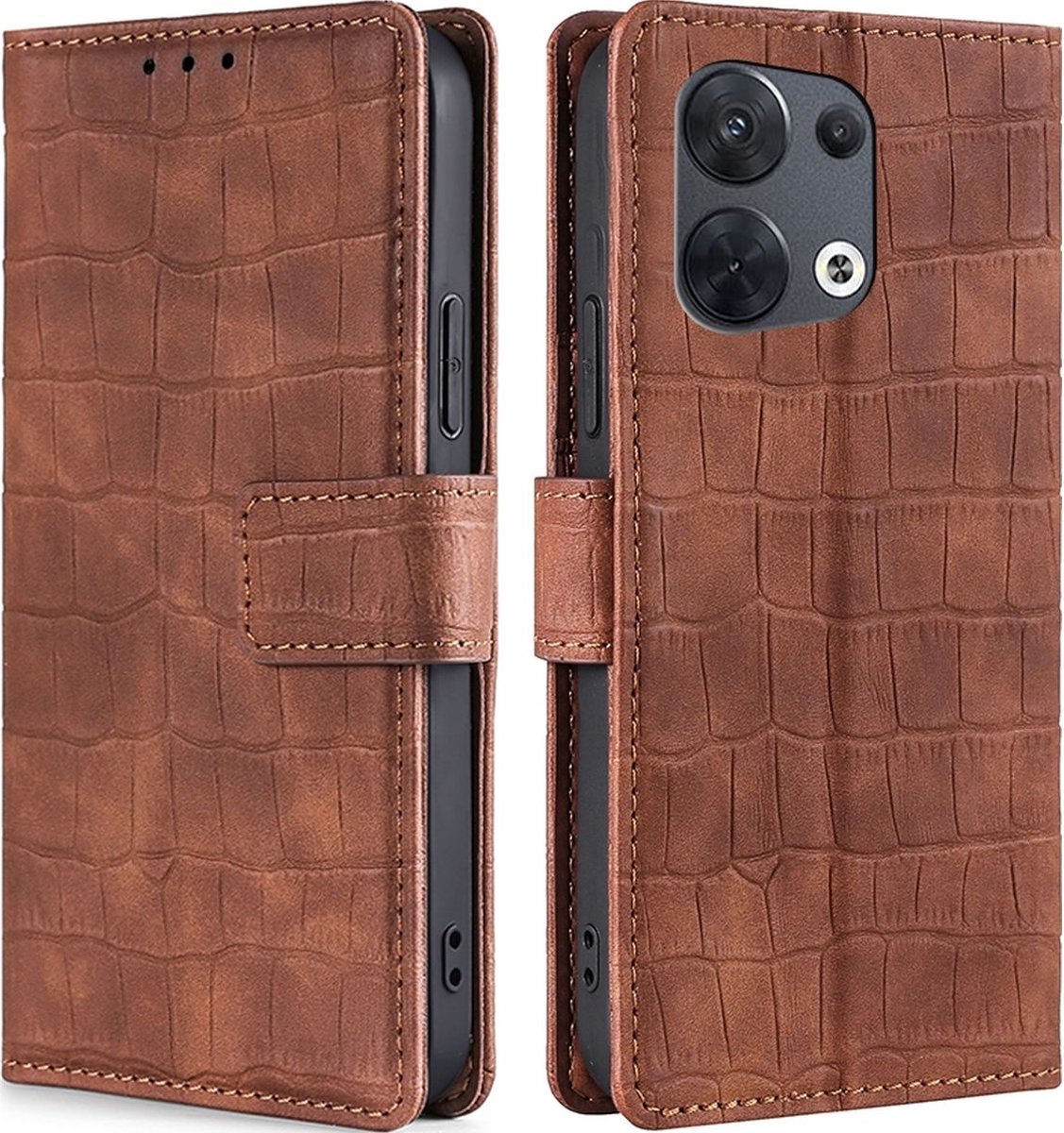 Mobigear Telefoonhoesje geschikt voor OPPO Reno 8 5G Hoesje | Mobigear Croco Bookcase Portemonnee | Pasjeshouder voor 3 Pasjes | Telefoonhoesje voor Pinpas / OV Kaart / Rijbewijs - Bruin