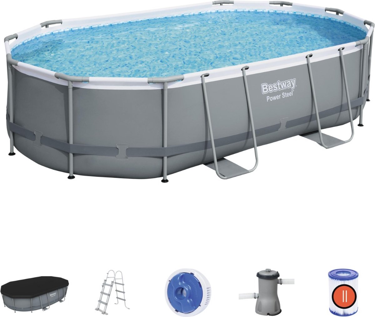 Bestway Power Steel zwembadset met filterpomp - Ovaal - 488 x 305 x 107 cm