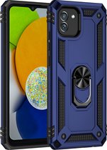 Mobigear Hoesje geschikt voor Samsung Galaxy A03 Telefoonhoesje Hardcase | Mobigear Armor Ring Backcover Shockproof met Ringhouder | Schokbestendig Galaxy A03 Telefoonhoesje | Anti Shock Proof - Blauw