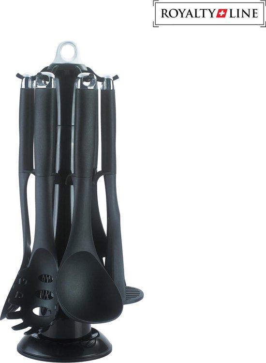 Royalty Line 7 Pieces Black Kitchen Tools with Storage Base