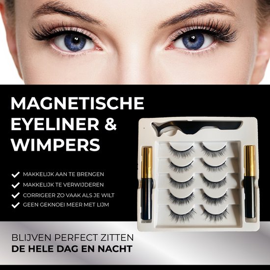 Magnetische Nep Wimpers - 10 Lashes, 2 Eyeliners & Applicator - Zwart