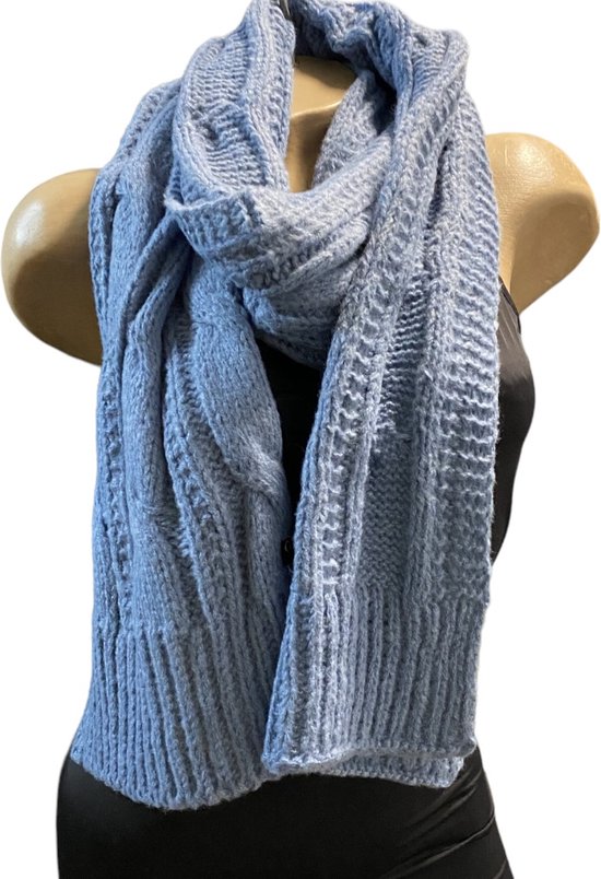 Onzuiver George Stevenson Skim Warme gebreide sjaal met kabelpatroon herfst/winter 180cm/30cm blauw |  bol.com