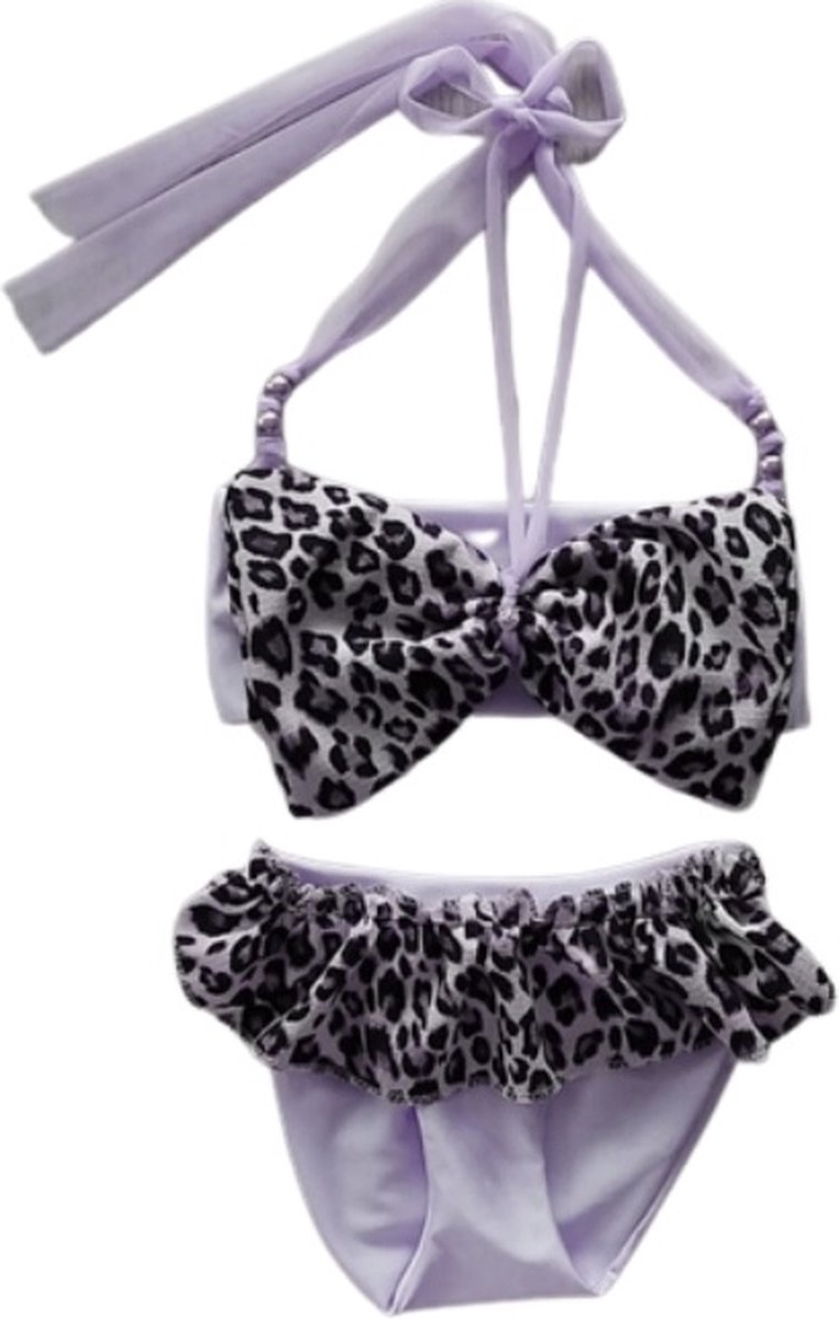 Maat 122 Bikini zwemkleding grijs tijgerprint strik badkleding baby en kind dierenprint zwem kleding leopard