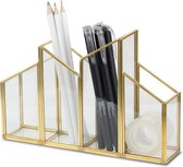 Industor® Gouden Bureau Organizer - Pennenhouder Goud met vier compartimenten - Make Up Organizer Transparant - Bureau Accessoires en Desk Organizer