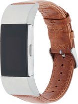 Bandje Voor Fitbit Charge 2 - Genuine Leren Band - Lichtbruin - One Size - Horlogebandje, Armband
