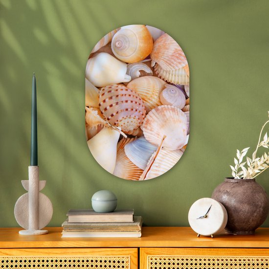Ovale mural - Décoration murale en plastique - Tableau ovale - Coquillages - Plage - Été - Oranje - 40x60 cm - Forme miroir ovale sur plastique