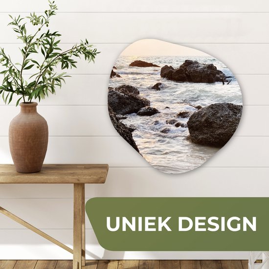 Décoration murale organique - Décoration murale en plastique - Peinture organique - Mer - Été - Pierres - 60x60 cm - Forme de miroir organique sur plastique