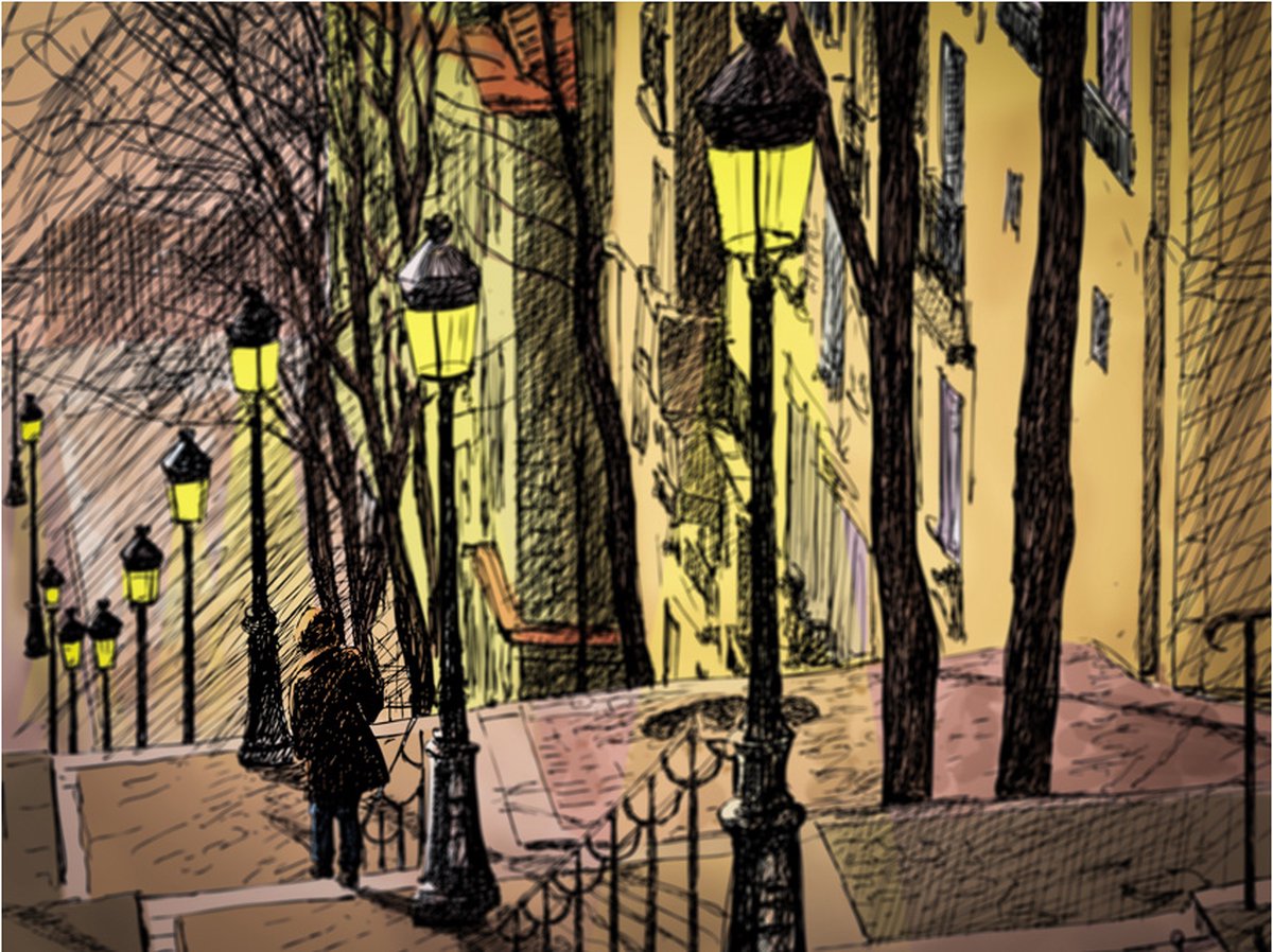 Fotobehang - Lonely walk through Montmartre.