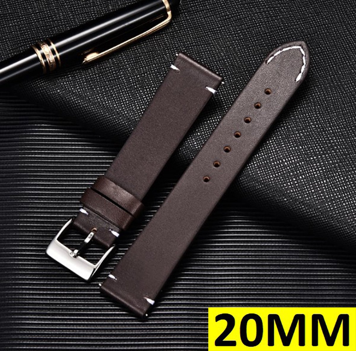 Lederen Horloge Band - Horlogebandje - Strap - Universeel - 20MM - Donker Bruin