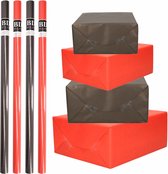 8x Rollen kraft inpakpapier pakket zwart/rood Halloween/Kerst 20 x 70 cm/cadeaupapier/verzendpapier/kaftpapier
