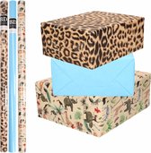 6x Rollen kraft inpakpapier jungle/panter pakket - dieren/luipaard/blauw 200 x 70 cm - cadeau/verzendpapier