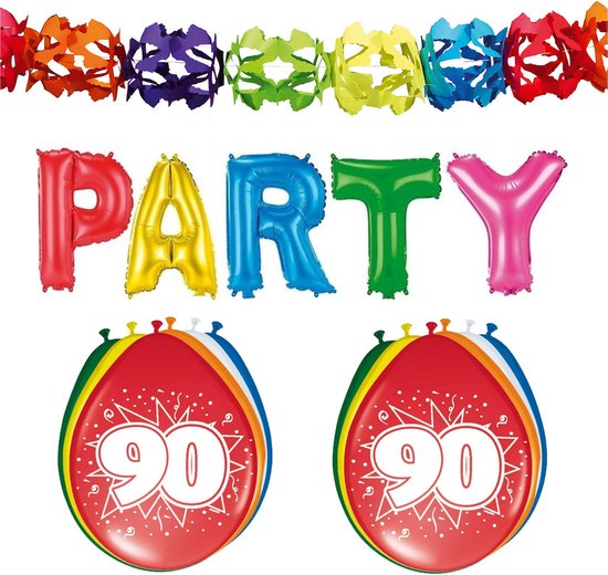 Folat - 90 jaar verjaardag versiering slingers/ballonnen/folie letters