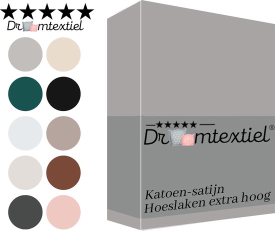 Droomtextiel Katoen - Satijnen Hoeslaken Grijs - Lits-Jumeaux - 180x210 cm  -... | bol.com