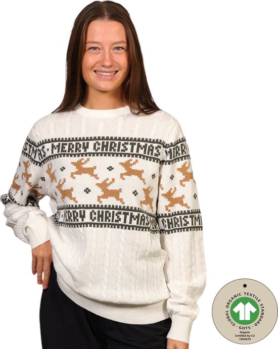 Ugly Christmas Sweater Women & Men - Pull de Noël " Wit Traditionnel & Élégant" - 100% Katoen Biologique - Pull de Noël Homme & Femme Taille XL