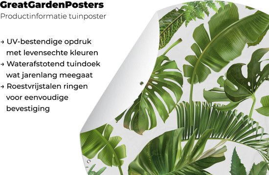 Tuincirkel Bladeren - Wit - Patroon - Meisjes - Kinderen - Jongens - Kids - 60x60 cm - Ronde Tuinposter - Buiten