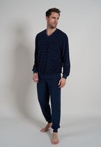 Gotzburg heren pyjama V-hals - donkerblauw gestreept - Maat: XXL