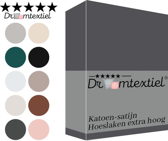 Droomtextiel Katoen Satijnen Hoeslaken Antraciet - Lits-Jumeaux - 160x200 -... | bol.com