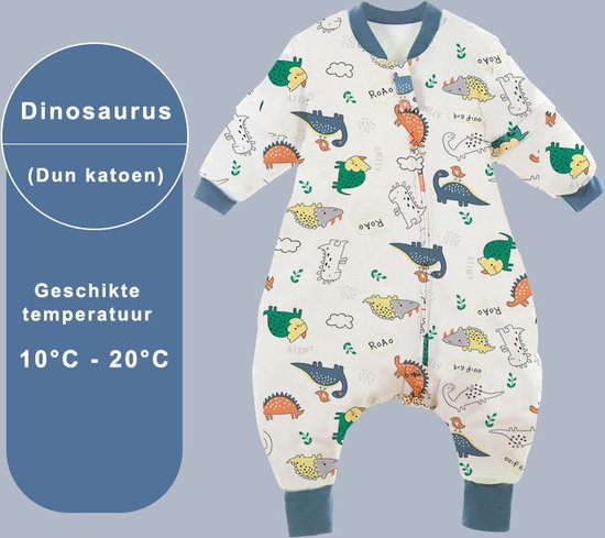 Winter Baby Slaapzak met Benen - Dinosaurus - Blauw - 3.5 TOG - baby height 100-110cm - Lange mouwen - Afneembare Mouw - Jumpsuit - Pajamas - Jongens - Kinderen - 2 jaar - Gift - Cadeau