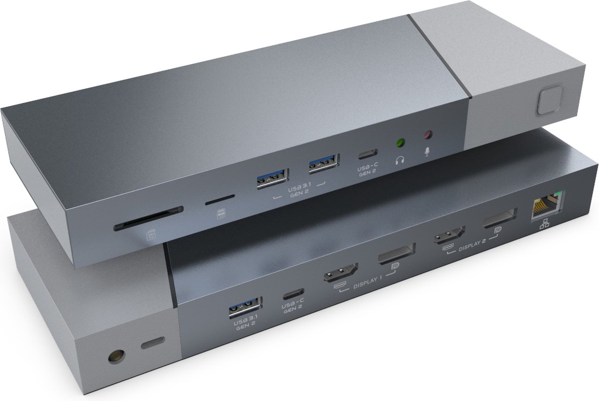 NÖRDIC DOCK-161 DisplayLink USB Dockingstation - 1 naar 12 - 2x HDMI & Displayport 4K60Hz - Thunderbolt 3 & 4 - 1x RJ45, 1x SD/TF, 2x SD en MicroSD