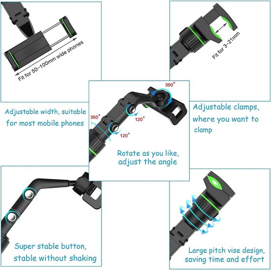 Mobiele telefoonhouder voor de auto, achteruitkijkspiegel, 360 graden inklapbaar en draaibaar en intrekbare telefoonhouder, universele telefoonhouder voor auto, spiegel, multifunctionele houder voor
