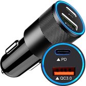 Bol.com Autolader USB A & USB C - Auto oplader USB - USB C autolader 2 poorten - Auto lader - Sigarettenaansteker USB oplader au... aanbieding