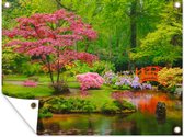 Tuinposter - Tuindoek - Tuinposters buiten - Brug - Japans - Botanisch - Bomen - Bloemen - 120x90 cm - Tuin