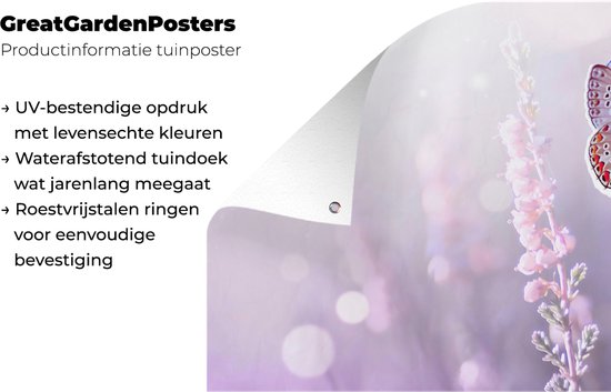 Affiche clôture Papillon - Lavande - Fleurs - 200x100 cm - Toile de jardin