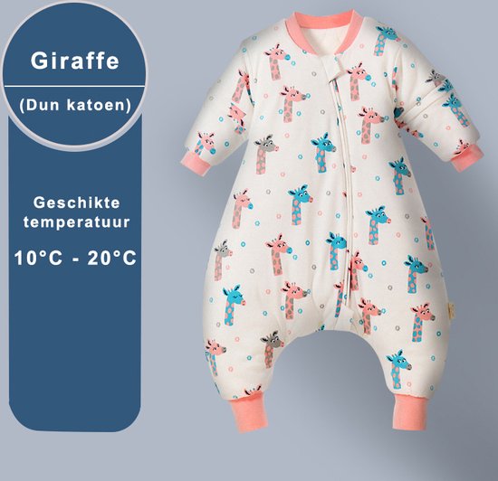 Winter Baby Slaapzak met Benen - Giraffe - Roze - 3.5 TOG - baby height 100-110cm - Lange mouwen - Afneembare Mouw - Jumpsuit - Pajamas - Meisjes - Kinderen - 2 jaar - Gift - Cadeau