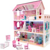Maison de poupée en bois - Meubles inclus - 79 pièces - Rose - 70cm