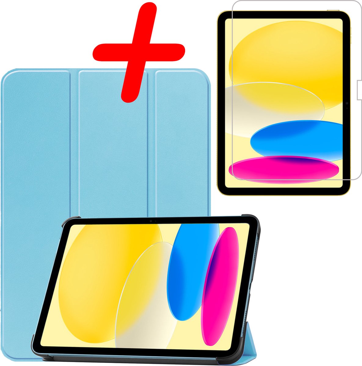 Hoesje Geschikt voor Apple iPad 10 (2022) - 10.9 inch - 10e Generatie - Met Screenprotector - Trifold Bookcase - Hard Cover - Hardcover Book Case - Tablet Hoes - Lichtblauw