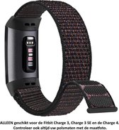 Zwart Nylon Bandje met rode weave geschikt voor Fitbit Charge 3 / Charge 3 SE / Charge 4 – Maat: zie maatfoto – black nylon smartwatch strap with red weave - Polsbandje - Horlogeband / Polsband / Armband