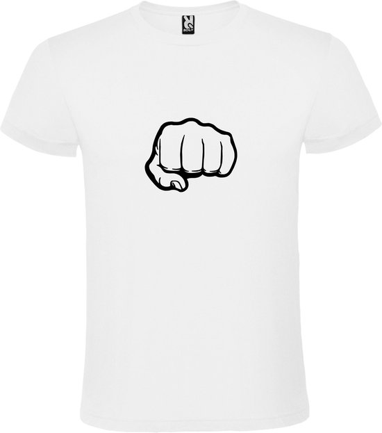 Wit T-Shirt met “ Broeder vuist / Brofist “ Afbeelding Zwart Size XXXXXL