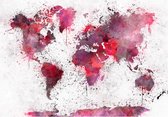 Fotobehang - World Map: Red Watercolors.