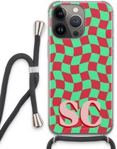 Gepersonaliseerd - Case Company® - Hoesje met koord geschikt voor iPhone 13 Pro hoesje met Koord - Grid Monogram - Telefoonhoesje met Zwart Koord - Extra Bescherming aan alle Kanten en Over de Schermrand