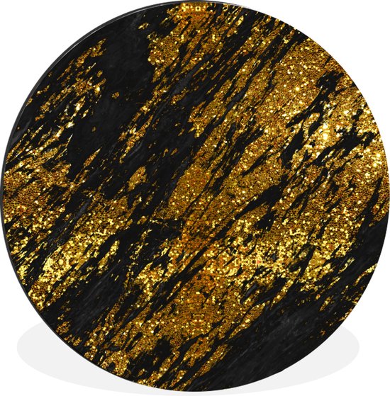 WallCircle - Wandcirkel - Muurcirkel - Marmer - Goud - Glitter - Zwart - Aluminium - Dibond - ⌀ 90 cm - Binnen en Buiten