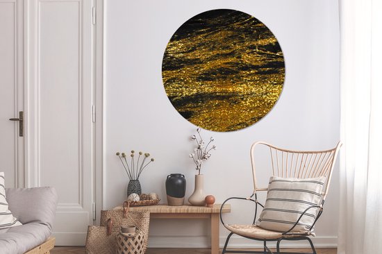 Cercle mural - Aluminium - Marbre - Or - Zwart - Glitter - ⌀ 120 cm XXL
