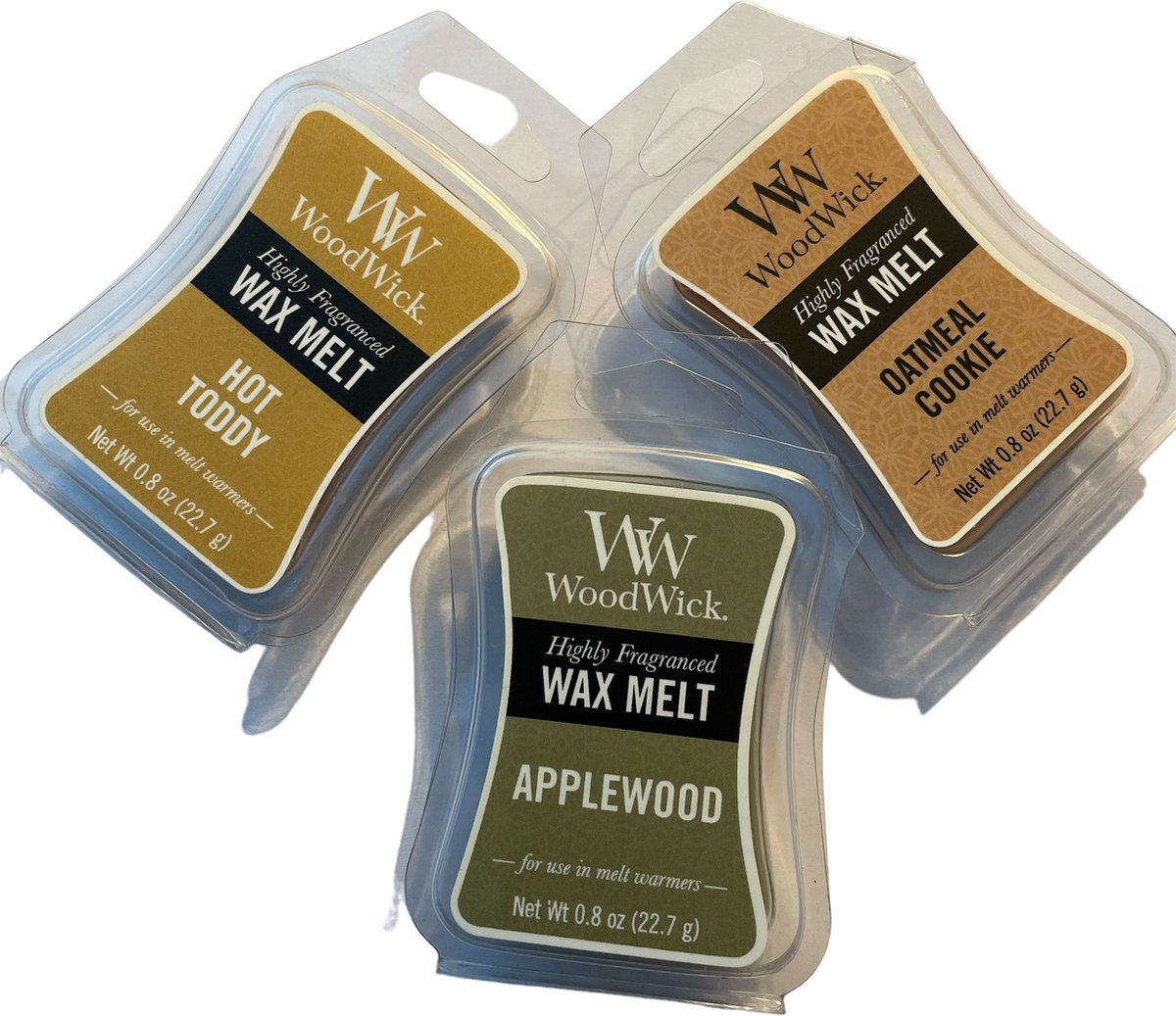 3 stuks Woodwick Wax Melts Oatmeal Cookie Hot Toddy Applewood
