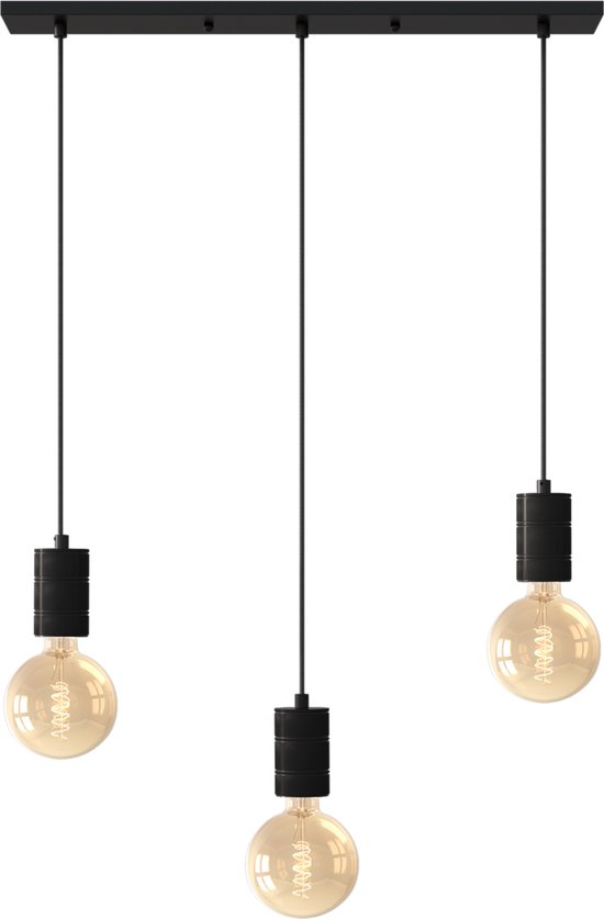 Calex Lampe Suspension - Pour 3x E27 ampoules - Industriel Luminaire 2m Cable - Noir