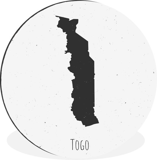 WallCircle - Wandcirkel - Muurcirkel - Een zwart-witte illustratie van Togo op een achtergrond met kleine vlekjes - Aluminium - Dibond - ⌀ 140 cm - Binnen en Buiten