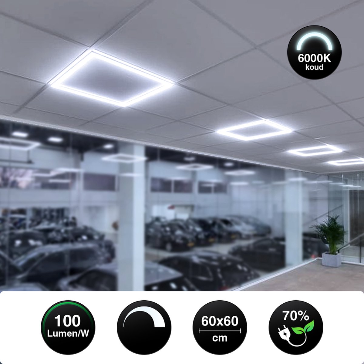 Hollow LED Paneel 60x60 cm - Set van twee stuks - Koud witlicht 6000K - Randverlichting - 36W - 100lm/W - Design en duurzaam
