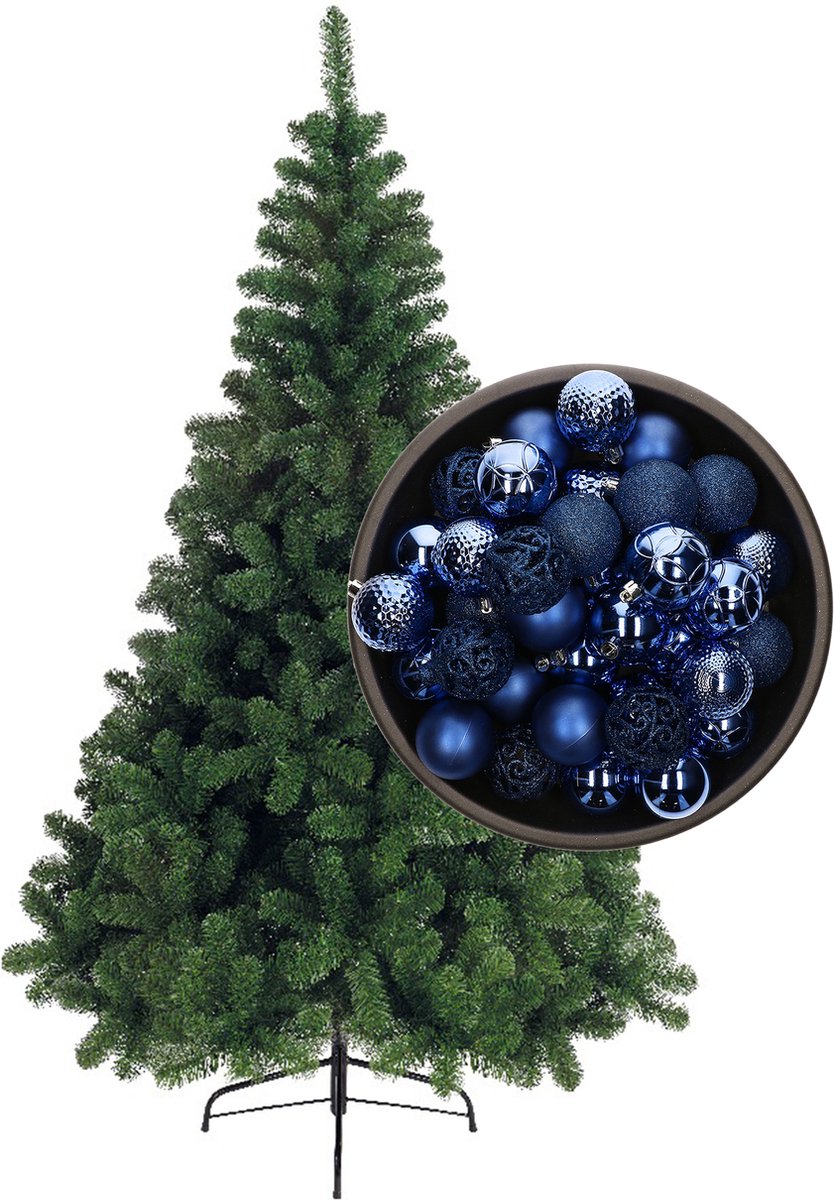 Bellatio Decorations kerstboom H120 cm - met kerstballen kobalt blauw