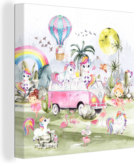 Canvas - Kinderkamer - Unicorn - Eenhoorn - Roze - Auto - Ballon - Canvas  schilderij -... | bol.com