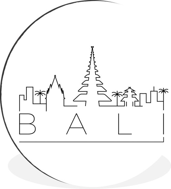WallCircle - Wandcirkel - Muurcirkel - Skyline "Bali" zwart op wit - Aluminium - Dibond - ⌀ 30 cm - Binnen en Buiten