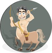 WallCircle - Wandcirkel - Muurcirkel - Een cartoonillustratie van een centaur met een pijl en boog - Aluminium - Dibond - ⌀ 30 cm - Binnen en Buiten
