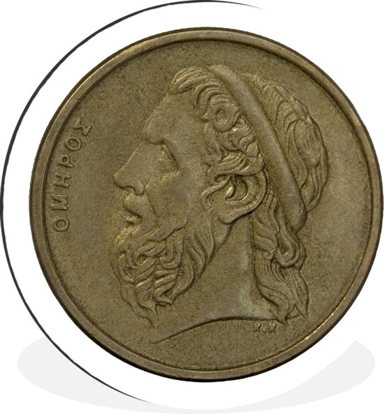 WallCircle - Wandcirkel - Muurcirkel - Een munt van de Griekse dichter Homerus - Aluminium - Dibond - ⌀ 60 cm - Binnen en Buiten