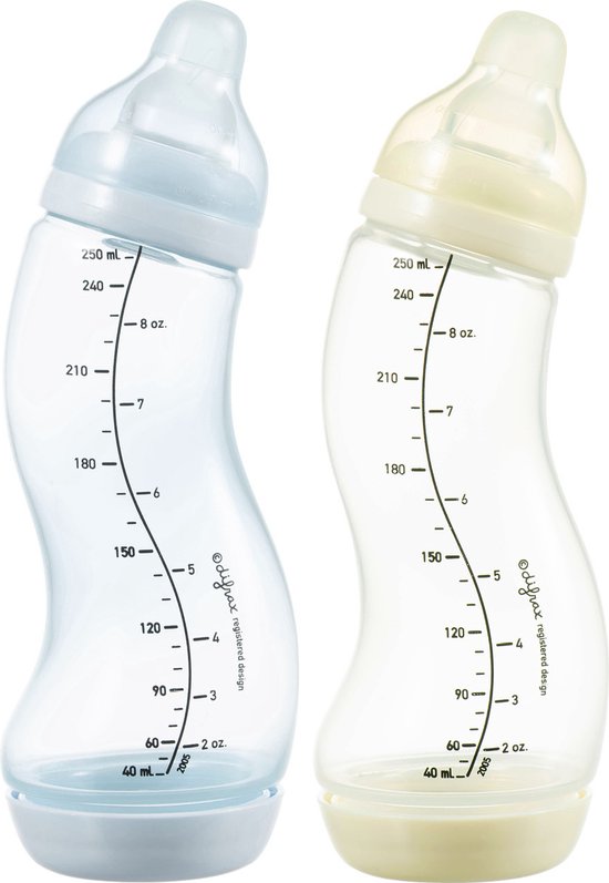 Difrax Babyfles 250 ml Natural - S-fles - Anti-Colic -Lichtblauw/Crèmewit - Duopack