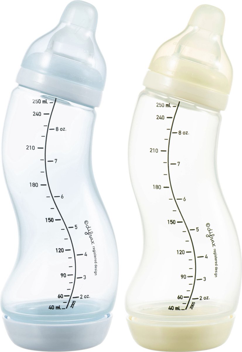 Difrax Babyfles 250 ml Natural - S-Fles - Anti-Colic -Lichtblauw/Crèmewit - Duopack - Difrax