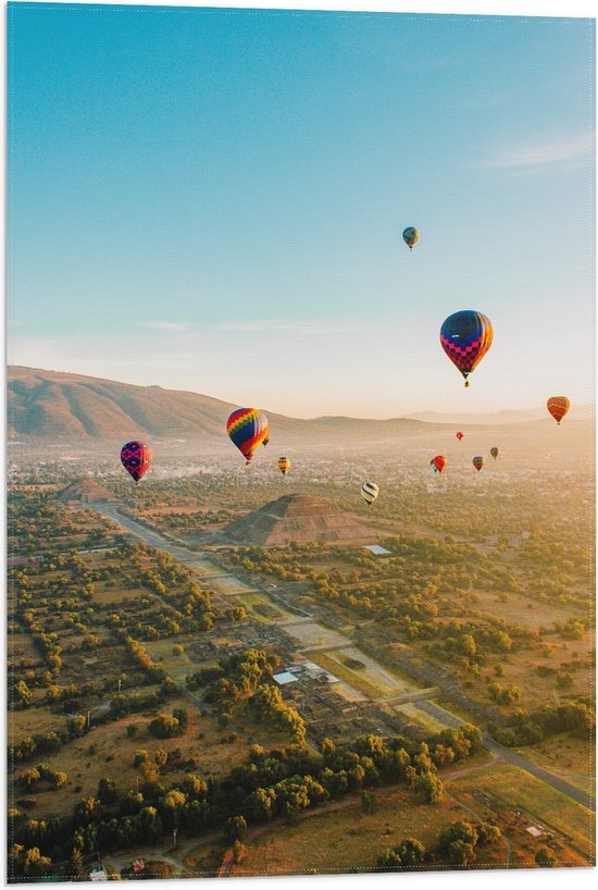 WallClassics - Vlag - Luchtballonnen zwevend door de lucht - 50x75 cm Foto op Polyester Vlag