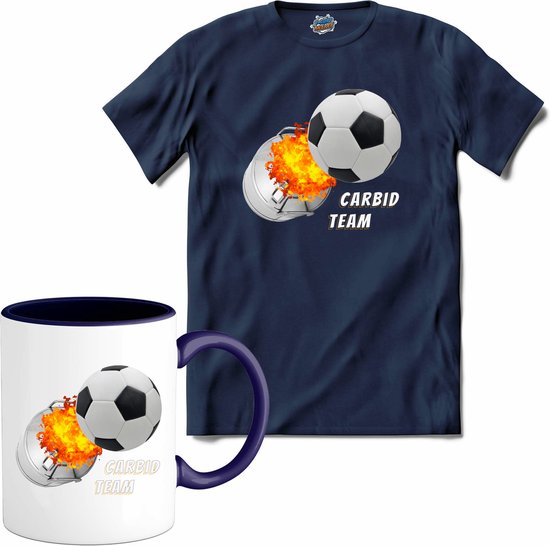 Foto: Carbid bus voetbal schieten oud en nieuw melkbus vuurwerk t shirt met mok unisex navy blue maat s