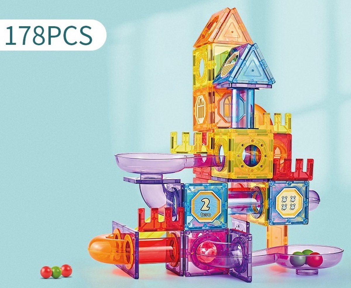 SmartStore Magnetisch knikkerbaan 178-delig Deluxe Pack met Cijfers en Letters Magnetische Tegels magnetisch speelgoed- speelgoed 3 4 5 6 7 jaar – Montessori speelgoed- Knikkerbaan Magnetisch speelgoed Constructie speelgoed- constructie speelgoed
